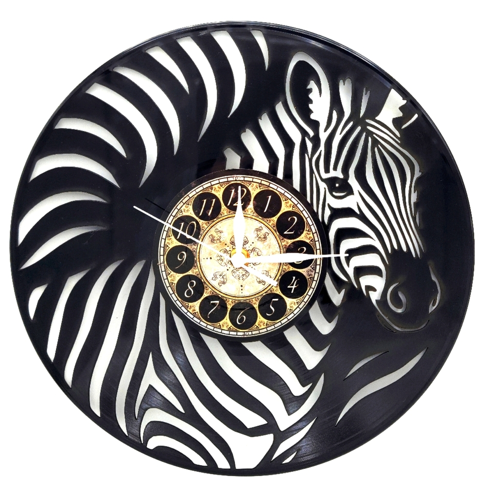 Zebra vinyl record clock
